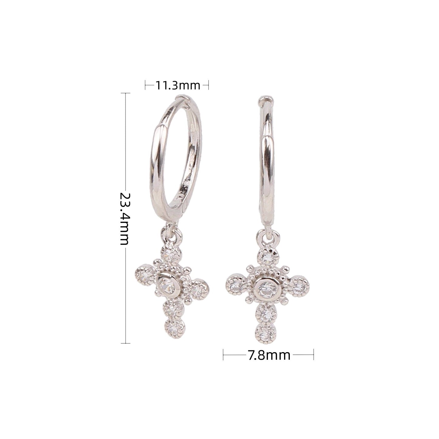 1 Pair Simple Style Cross Plating Inlay Sterling Silver Zircon White Gold Plated Gold Plated Drop Earrings