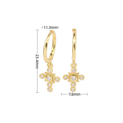 1 Pair Simple Style Cross Plating Inlay Sterling Silver Zircon White Gold Plated Gold Plated Drop Earrings