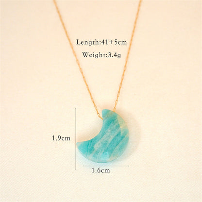 Casual Simple Style Artistic Moon Stainless Steel Natural Stone Plating Chain Gold Plated Pendant Necklace