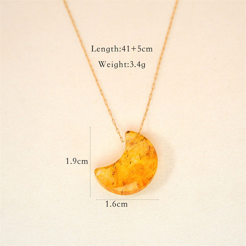 Casual Simple Style Artistic Moon Stainless Steel Natural Stone Plating Chain Gold Plated Pendant Necklace