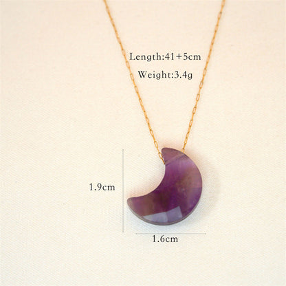 Casual Simple Style Artistic Moon Stainless Steel Natural Stone Plating Chain Gold Plated Pendant Necklace