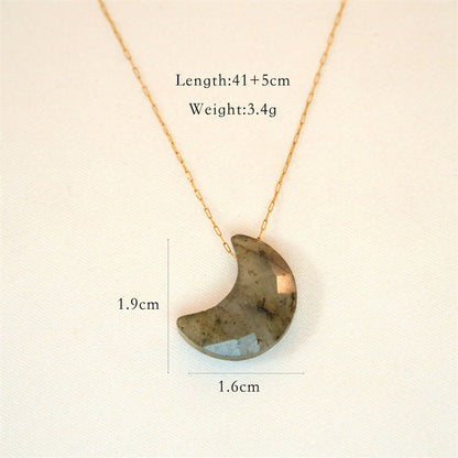 Casual Simple Style Artistic Moon Stainless Steel Natural Stone Plating Chain Gold Plated Pendant Necklace