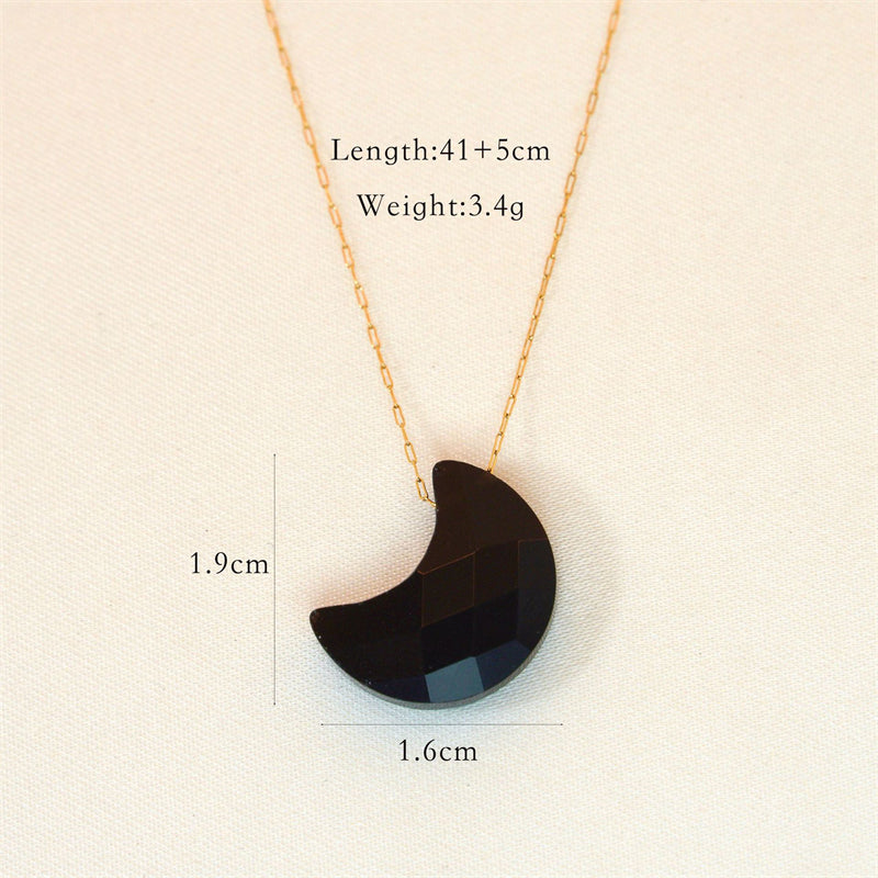 Casual Simple Style Artistic Moon Stainless Steel Natural Stone Plating Chain Gold Plated Pendant Necklace