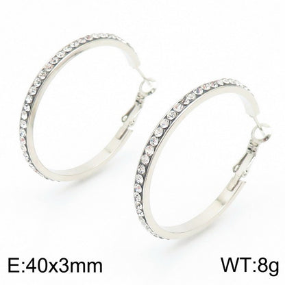 1 Pair Bridal Shiny Solid Color Plating Inlay Stainless Steel Artificial Diamond 18k Gold Plated Hoop Earrings