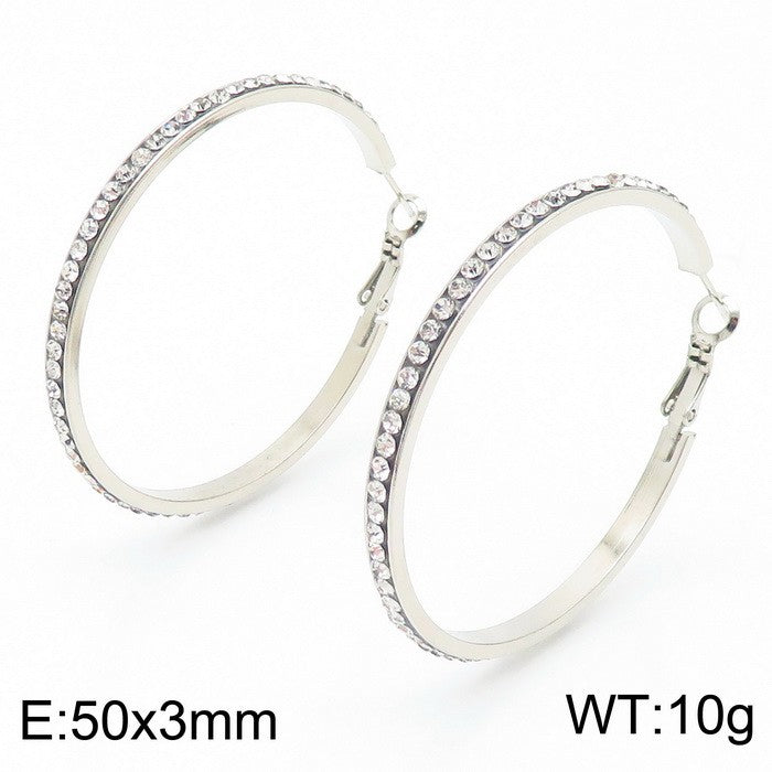 1 Pair Bridal Shiny Solid Color Plating Inlay Stainless Steel Artificial Diamond 18k Gold Plated Hoop Earrings