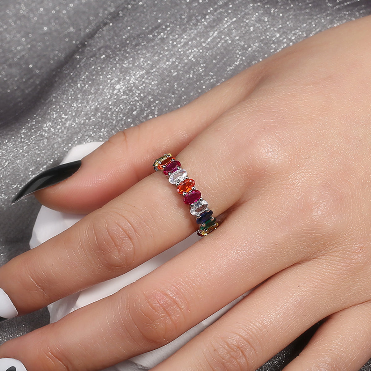 Simple Style Rainbow Zircon Adjustable Opening Ladies Copper Ring