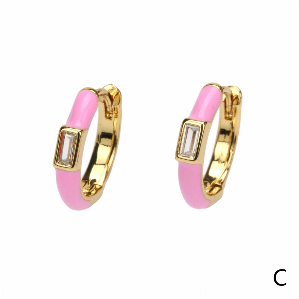 1 Pair Hip-hop Simple Style Circle Enamel Plating Inlay Copper Zircon 18k Gold Plated Hoop Earrings