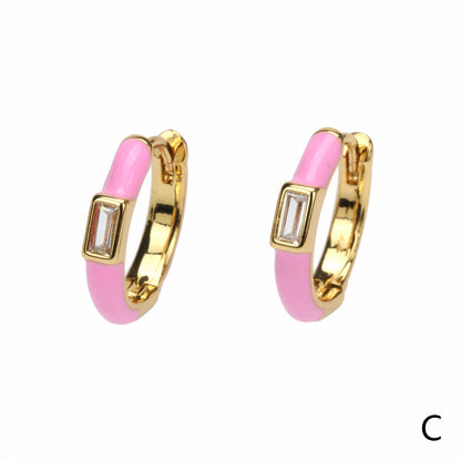 1 Pair Hip-hop Simple Style Circle Enamel Plating Inlay Copper Zircon 18k Gold Plated Hoop Earrings