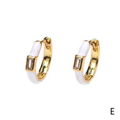 1 Pair Hip-hop Simple Style Circle Enamel Plating Inlay Copper Zircon 18k Gold Plated Hoop Earrings