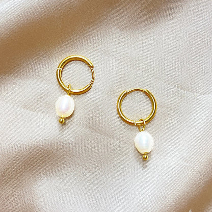 1 Pair Elegant Cute Simple Style Pearl Plating Stainless Steel White Gold Plated Gold Plated Drop Earrings