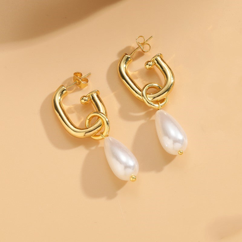 1 Pair Ig Style Geometric Pearl Plating Inlay Copper Pearl 14k Gold Plated Earrings