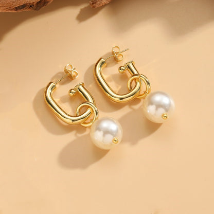 1 Pair Ig Style Geometric Pearl Plating Inlay Copper Pearl 14k Gold Plated Earrings