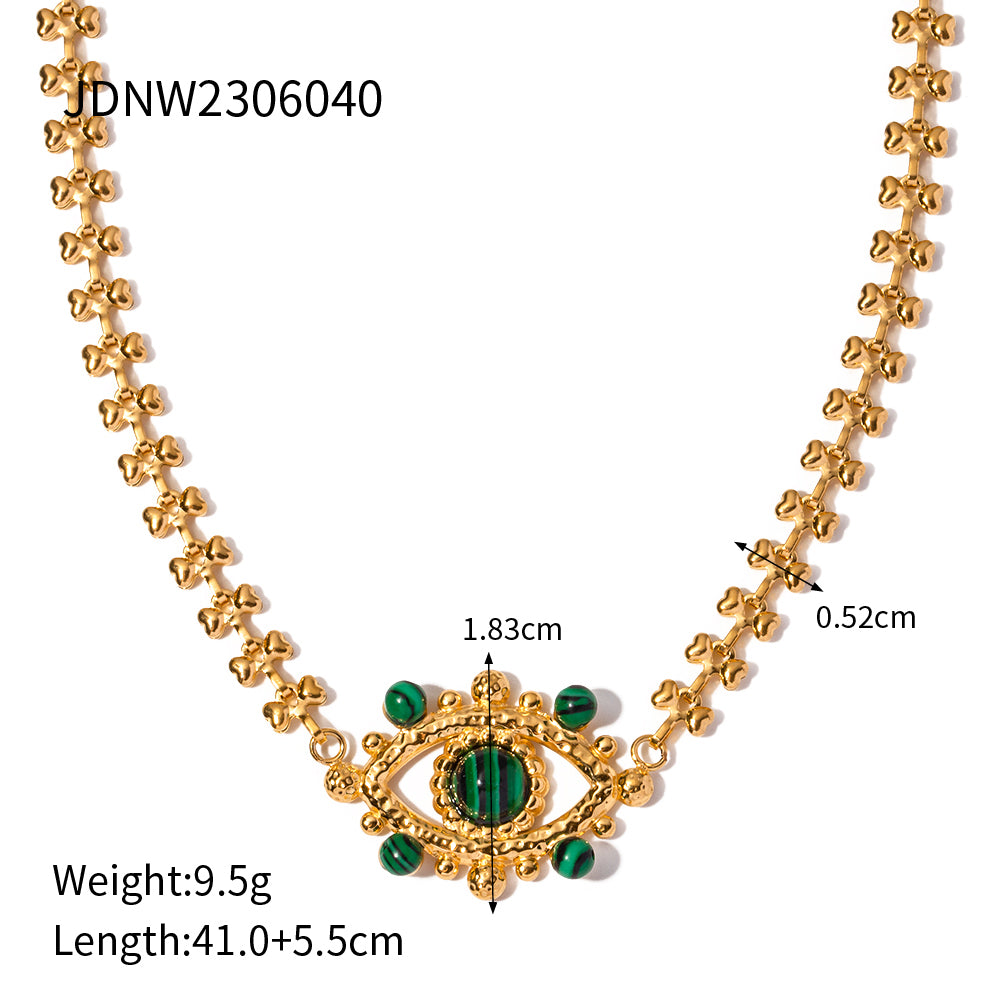 Ig Style Devil's Eye Stainless Steel Plating Hollow Out Inlay Malachite 18k Gold Plated Necklace