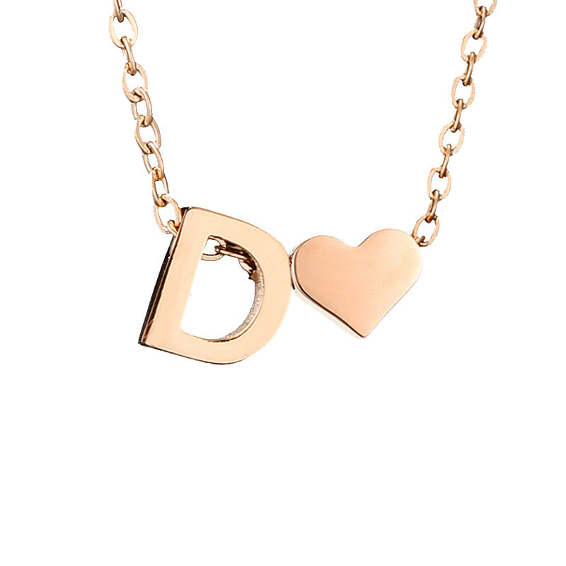 Fashion Jewelry Simple Heart-shaped Letter Women's Gold-plated Necklace Clavicle Chain Wholesale