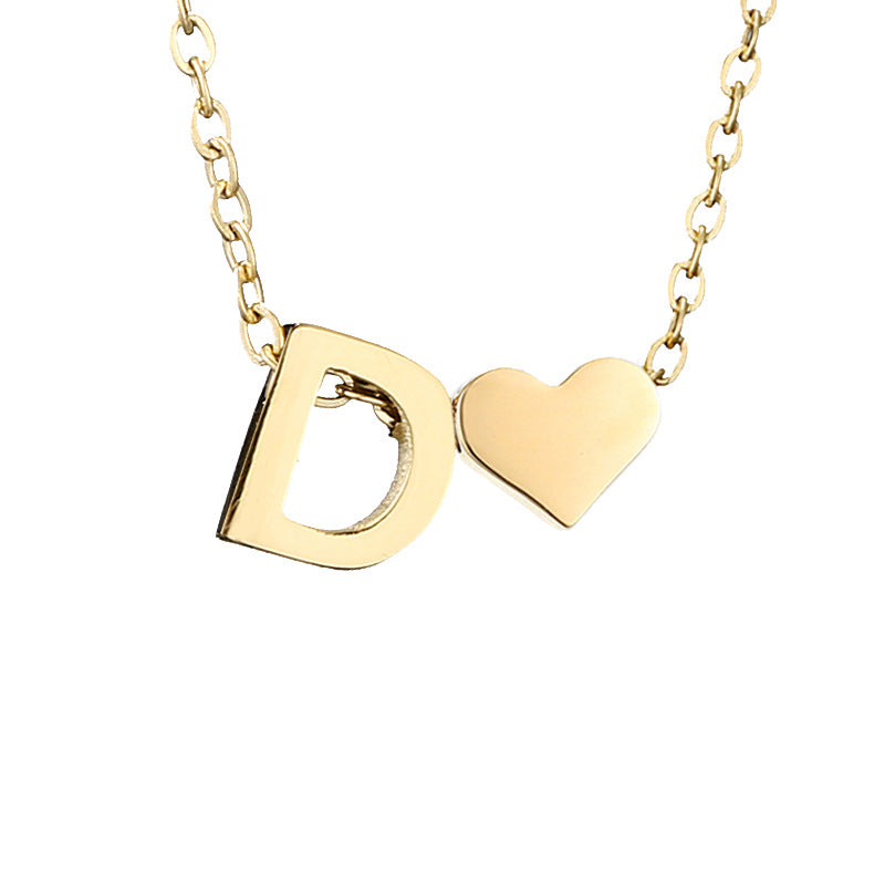 Fashion Jewelry Simple Heart-shaped Letter Women's Gold-plated Necklace Clavicle Chain Wholesale