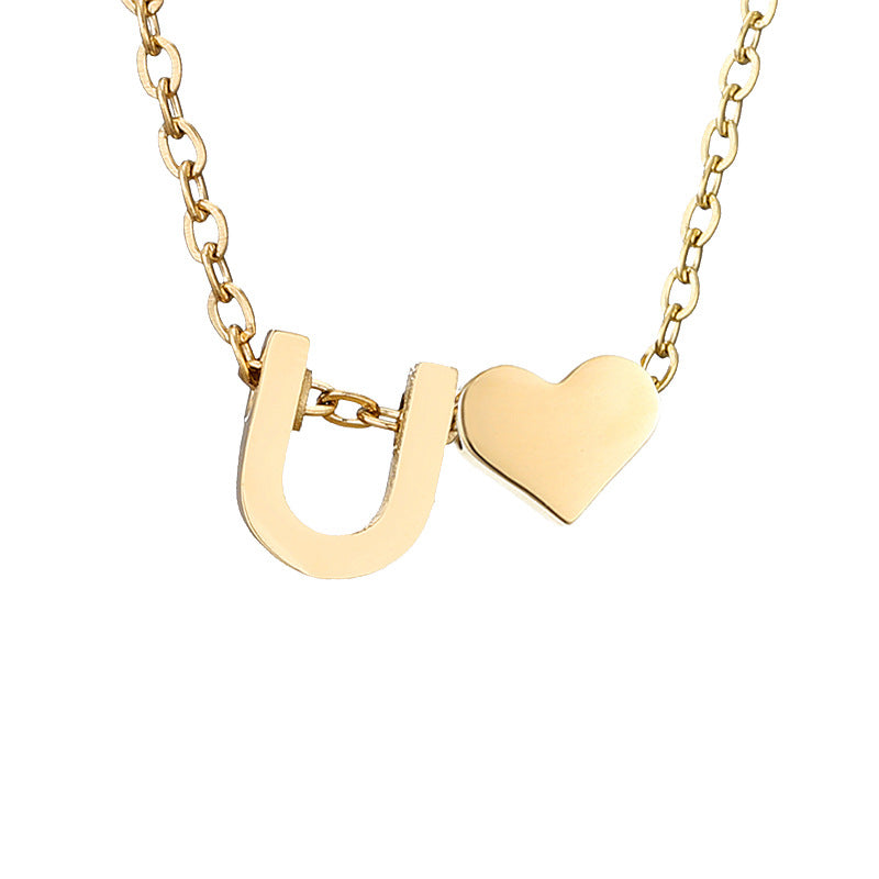 Fashion Jewelry Simple Heart-shaped Letter Women's Gold-plated Necklace Clavicle Chain Wholesale