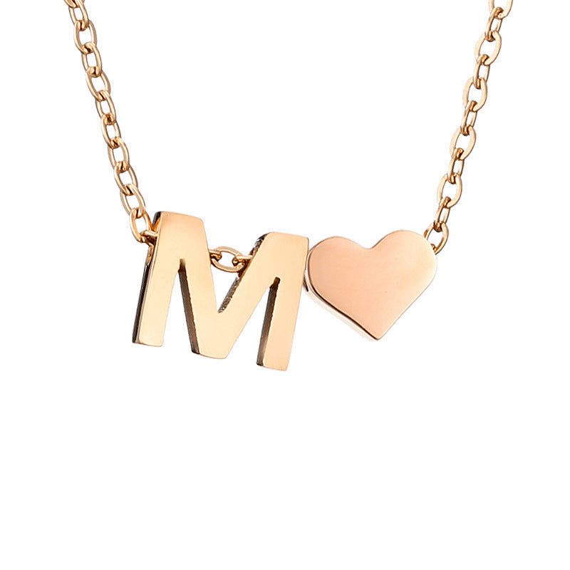 Fashion Jewelry Simple Heart-shaped Letter Women's Gold-plated Necklace Clavicle Chain Wholesale