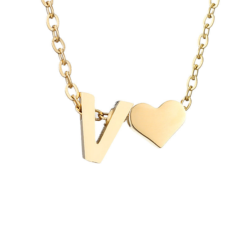 Fashion Jewelry Simple Heart-shaped Letter Women's Gold-plated Necklace Clavicle Chain Wholesale