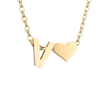 Fashion Jewelry Simple Heart-shaped Letter Women's Gold-plated Necklace Clavicle Chain Wholesale