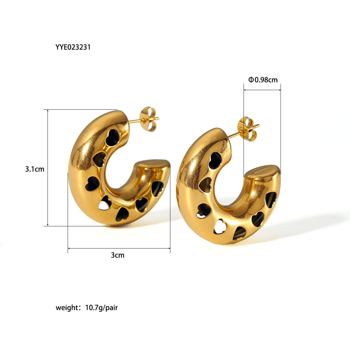 1 Pair French Style C Shape Plating Stainless Steel 18k Gold Plated Earrings