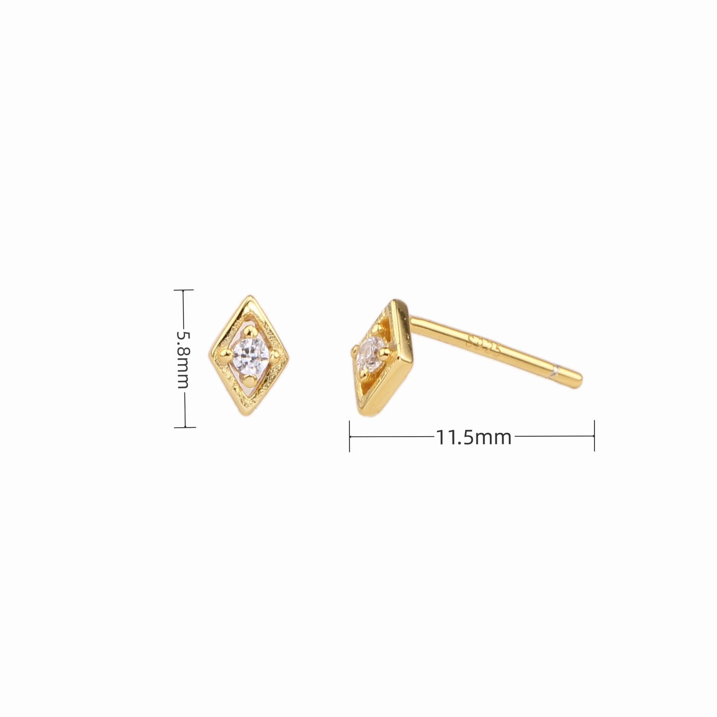 1 Pair Simple Style Rhombus Inlay Sterling Silver Artificial Diamond Ear Studs