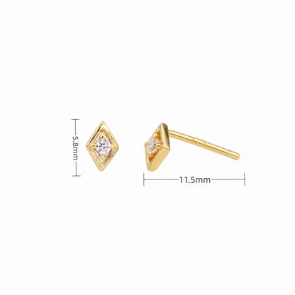 1 Pair Simple Style Rhombus Inlay Sterling Silver Artificial Diamond Ear Studs