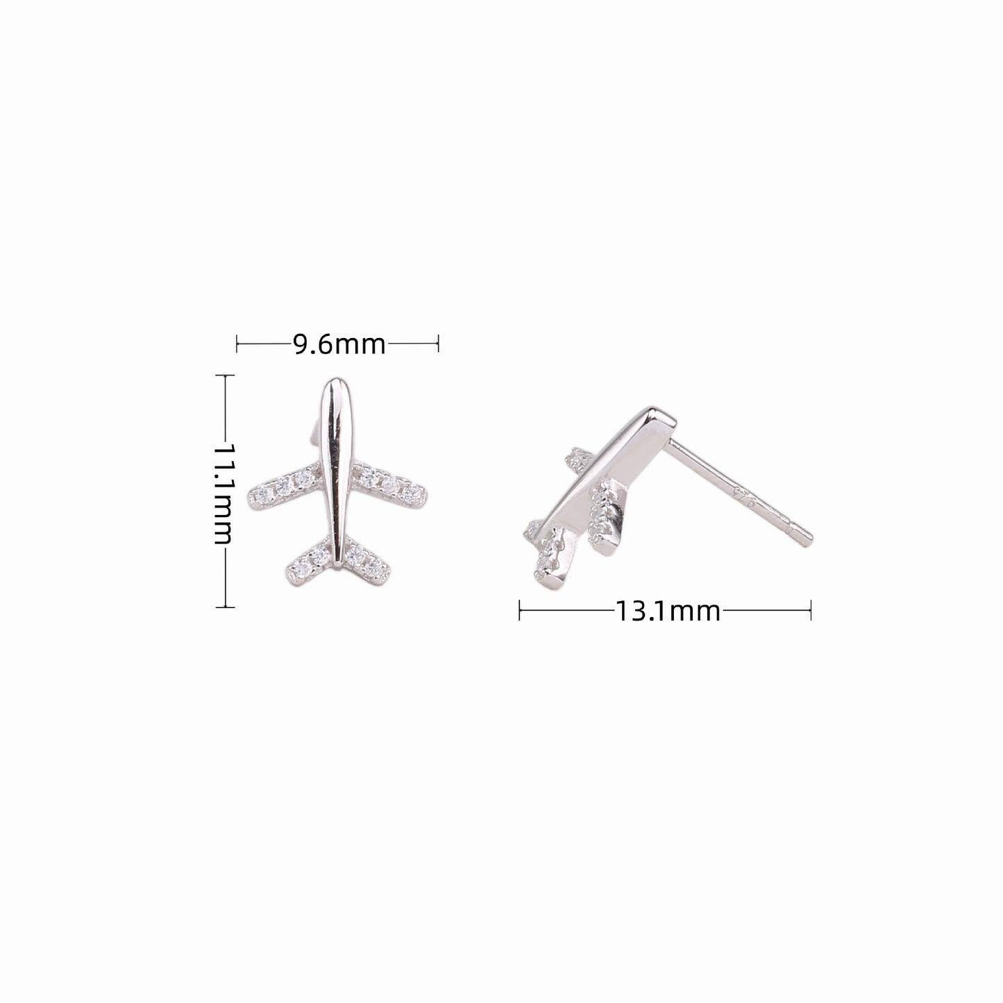 1 Pair Simple Style Airplane Plating Inlay Sterling Silver Zircon Ear Studs