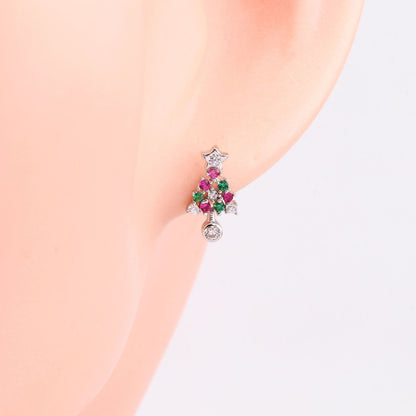 1 Pair Cute Christmas Tree Star Plating Inlay Sterling Silver Zircon Ear Studs