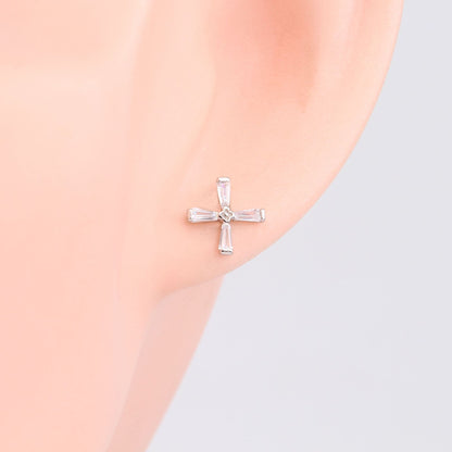 1 Pair Simple Style Streetwear Cross Plating Inlay Sterling Silver Zircon Ear Studs