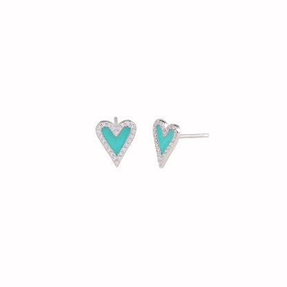 1 Pair Sweet Heart Shape Enamel Inlay Sterling Silver Zircon Ear Studs