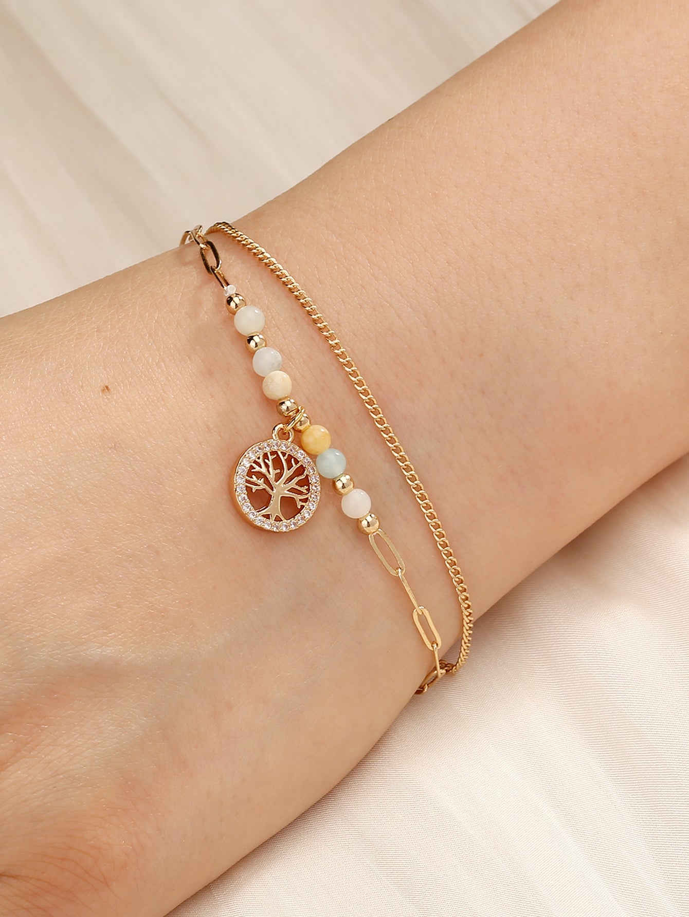 Simple Style Tree Copper Bracelets Pearl Zircon Copper Bracelets