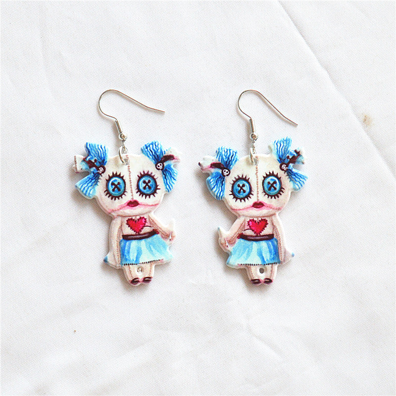 Wholesale Jewelry Funny Cartoon Character Skull Arylic Printing Drop Earrings