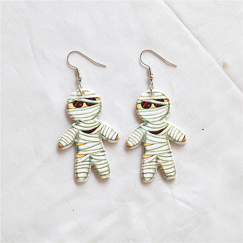 Wholesale Jewelry Funny Cartoon Character Skull Arylic Printing Drop Earrings