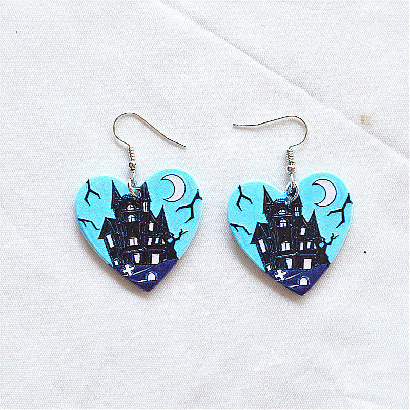 Wholesale Jewelry Funny Cartoon Character Skull Arylic Printing Drop Earrings