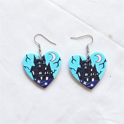 Wholesale Jewelry Funny Cartoon Character Skull Arylic Printing Drop Earrings