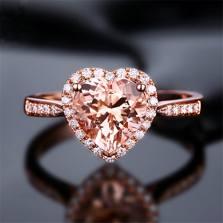 Sweet Heart Shape Copper Plating Inlay Zircon Rose Gold Plated Open Rings