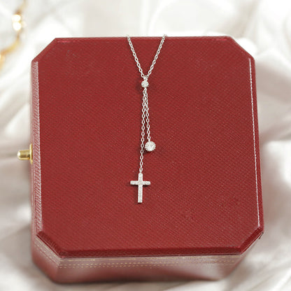 Ig Style Simple Style Cross Sterling Silver Inlay Zircon Pendant Necklace