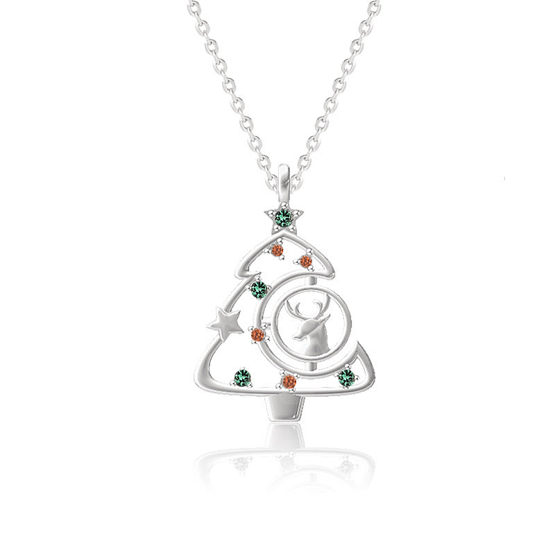 Ig Style Sweet Christmas Tree Elk Sterling Silver Zircon Pendant Necklace In Bulk