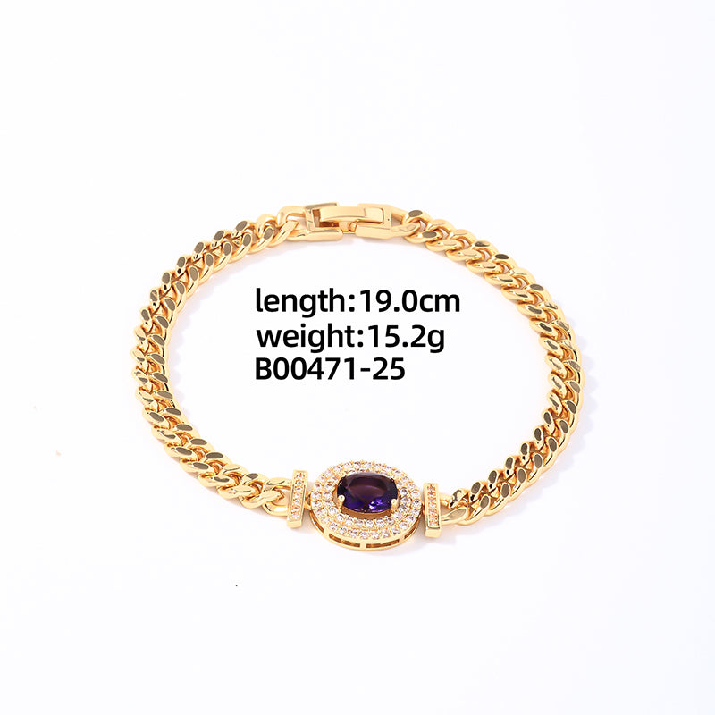 Lady Shiny Oval Stainless Steel Plating Inlay Zircon Gold Plated Bracelets