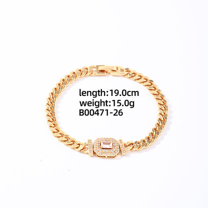 Lady Shiny Oval Stainless Steel Plating Inlay Zircon Gold Plated Bracelets