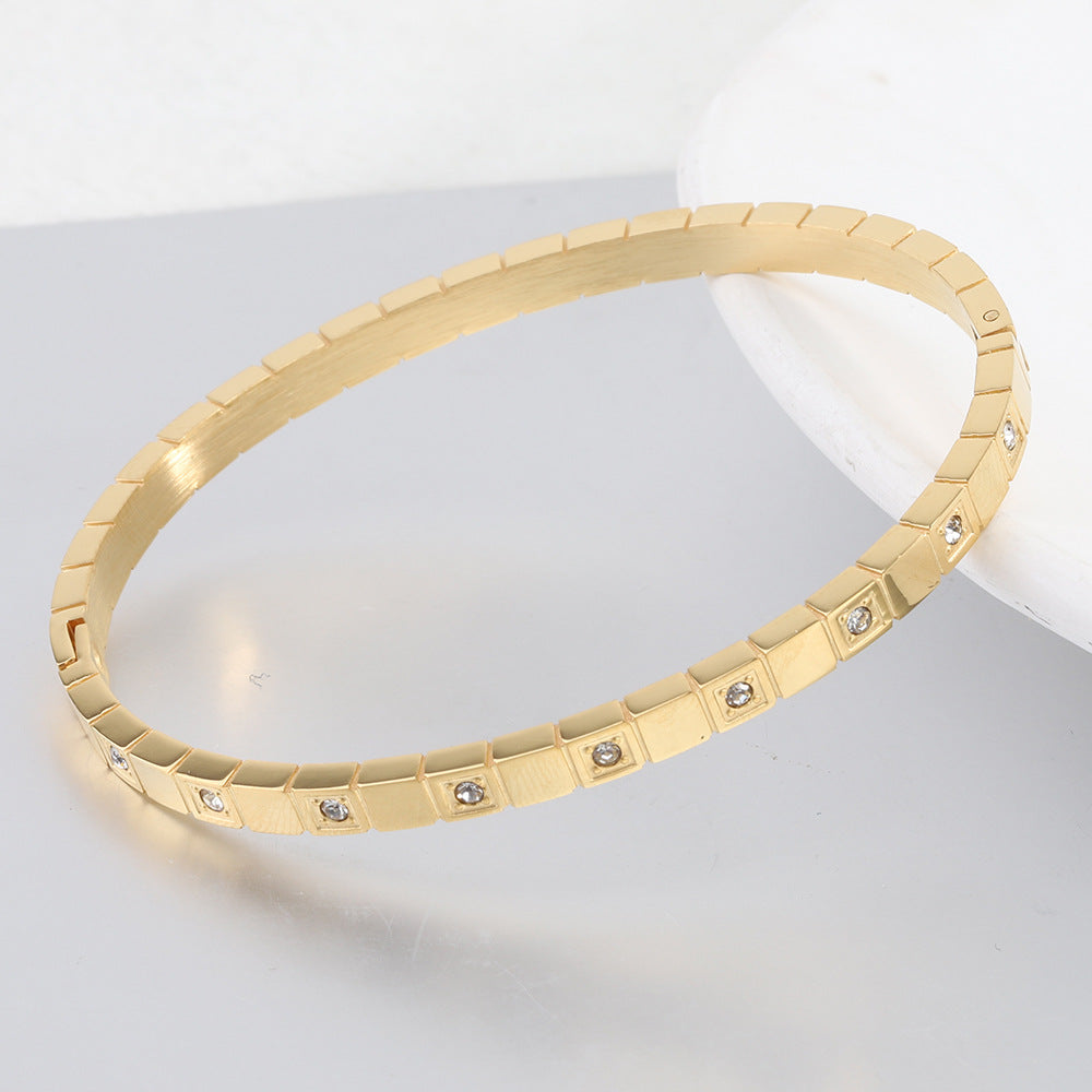 Elegant Streetwear Solid Color Titanium Steel Inlay Zircon Bangle