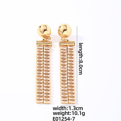 1 Pair Glam Shiny Round Rectangle Plating Inlay Copper Zircon White Gold Plated Gold Plated Drop Earrings