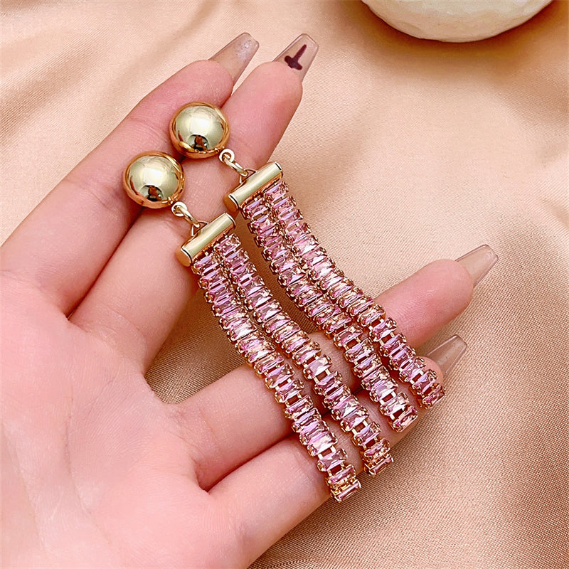 1 Pair Glam Shiny Round Rectangle Plating Inlay Copper Zircon White Gold Plated Gold Plated Drop Earrings