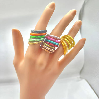 Retro Round Solid Color Silica Gel Unisex Rings 1 Piece