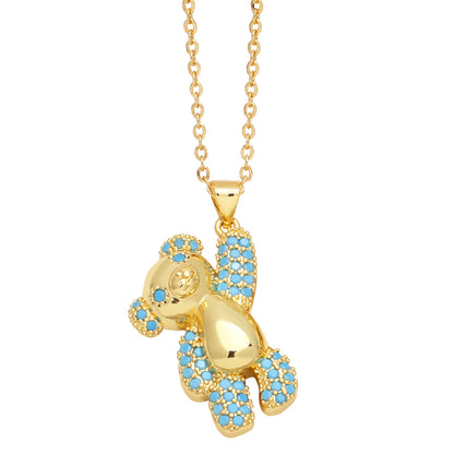 Cute Sweet Simple Style Little Bear Copper 18k Gold Plated Zircon Necklace In Bulk