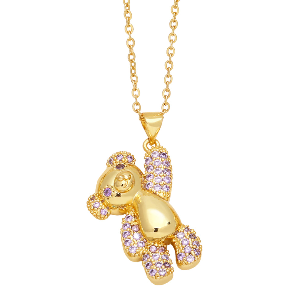 Cute Sweet Simple Style Little Bear Copper 18k Gold Plated Zircon Necklace In Bulk