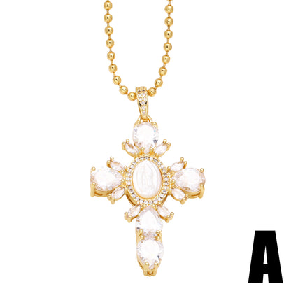 Original Design Fashion Cross Devil's Eye Copper Plating Inlay Zircon 18k Gold Plated Necklace