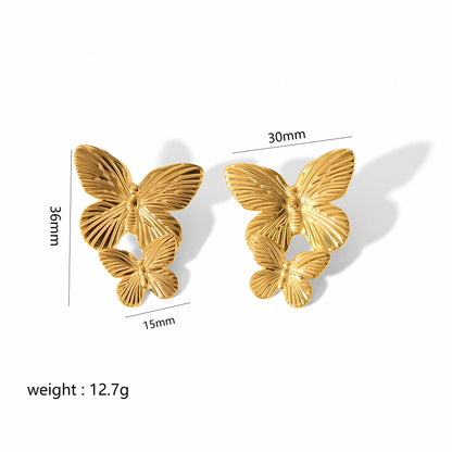 1 Pair Modern Style Flower Butterfly Ginkgo Leaf Polishing Plating Stainless Steel 18k Gold Plated Ear Studs