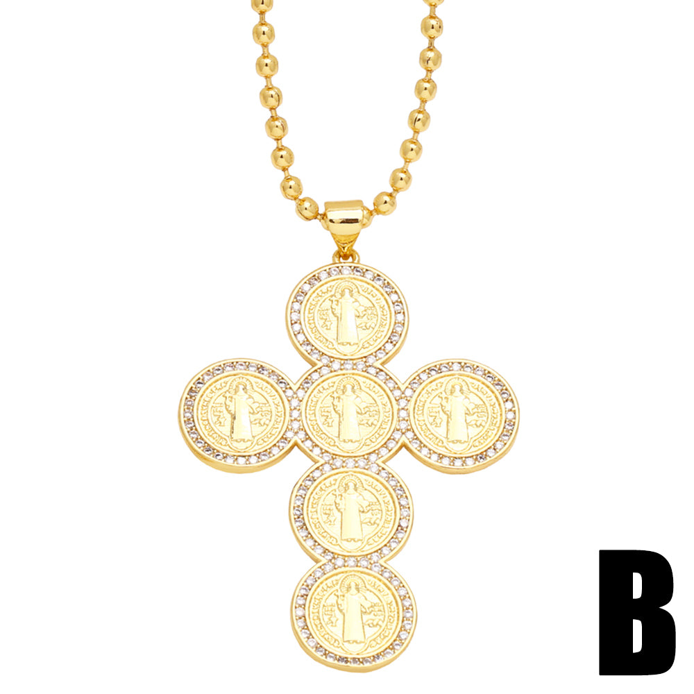 Original Design Fashion Cross Copper Plating Inlay Zircon 18k Gold Plated Necklace