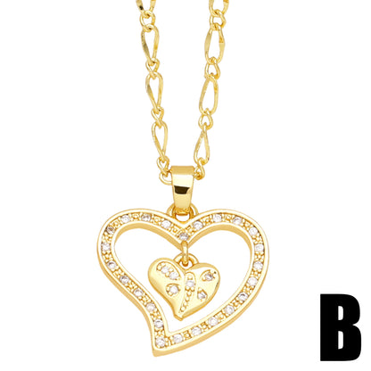 Fashion Simple Style Heart Shape Copper Plating Inlay Zircon 18k Gold Plated Necklace